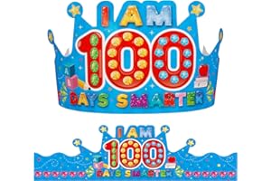 SICOHOME 100th Day of School Crowns 24pcs 14.5x4 inch I am 100 Days Smarter Paper Crowns for Kids 100th Day of School Decorations Teachers Supplies Kindergarten School Supplies Crown Party Favor