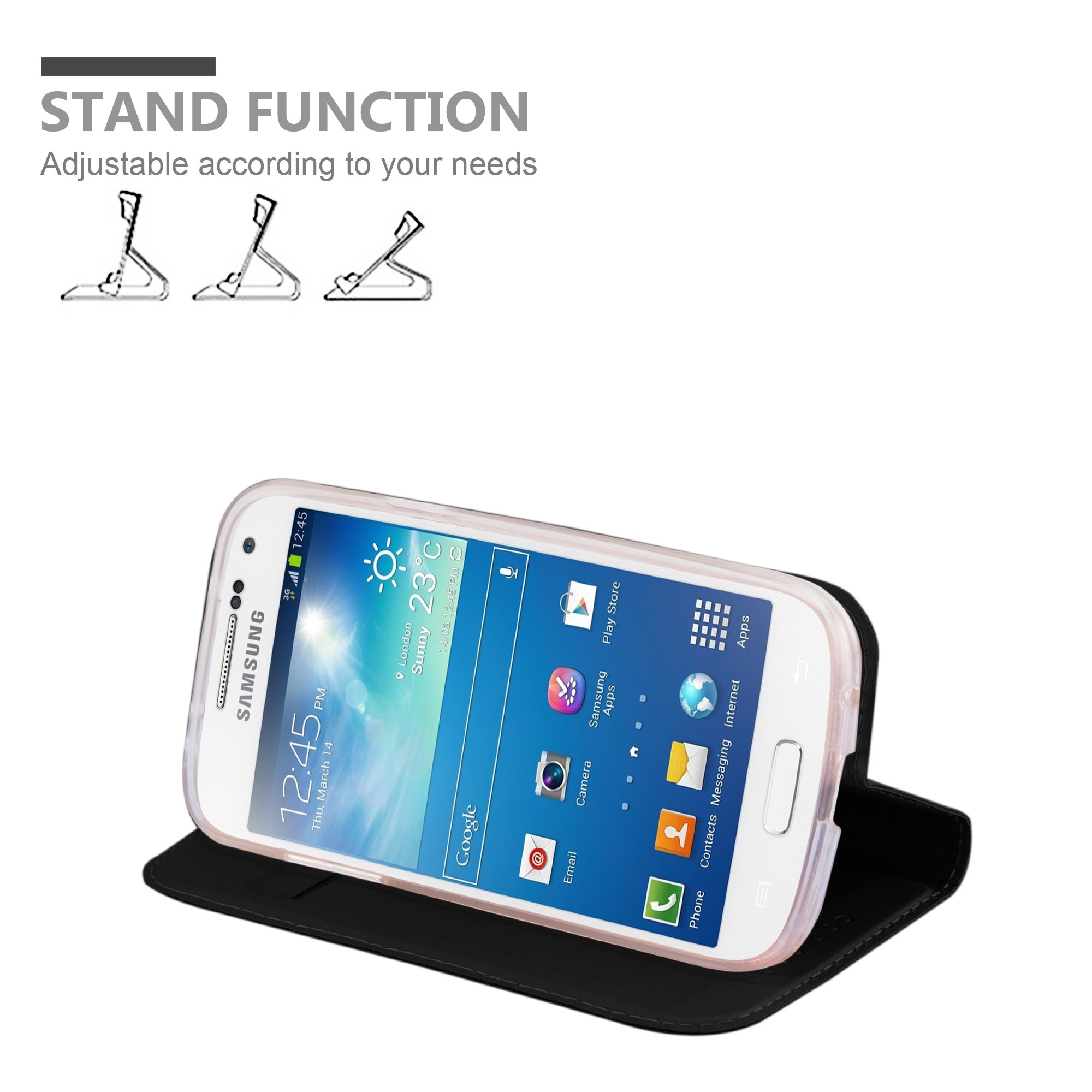 Samsung Galaxy S4 MINI Hülle in SCHWARZ von Cadorabo - Handy-Hülle im Metallic Look mit unsichtbarem Magnet-verschluss und Karten-Fach Case Cover Schutz-hülle Etui Tasche Book Klapp Style