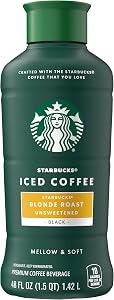 Starbucks Blonde Roast Iced Coffee, Black Unsweetened, 48 Fl Oz Bottle | Made with Real Starbucks Coffee,100% Arabica Beans, 