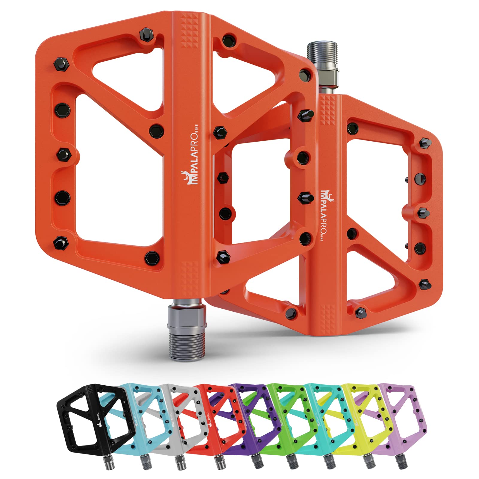 IMPALAPRO - Bike Pedals Nylon Fiber Selaed Bearing 9/16" - Non-Slip Flat pedals - Lightweight and Wide Flat Platform cycling Pedals for BMX Road MTB E-Bike (Orange)