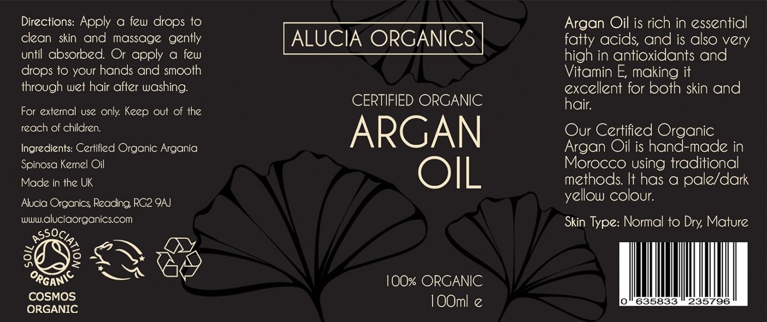 ALUCIA ORGANICS Certified Organic Argan Oil 100ml, 100% Pure Argan Oil for Face Body & Hair, Natural - Image 5