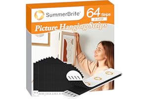 Summerbrite Picture Hanging Strips Heavy Duty, Damage Free Hanging Picture Hangers, Picture Hanging Kit, Hanging Hooks Without Nails, Wall Strips Sticky Adhesive Tape for Christmas (64 Strips)