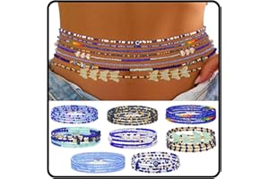 ELABEST Adjustable Handmade Waist Beads Stretchy 23-52 inch 8Pcs Chakra Yoga Body Belly Beaded Women Waist, Anklet, Bracelet,
