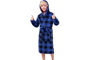 SINOEEM Boys Robe, Kids Fleece Robe, Hooded Soft Warm Bathrobes Pajamas Sleepwear for Children Toddler Girls 3-14 Years