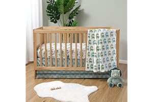 The Peanutshell Baby Crib Bedding Set for Boys - 3 Pieces - Newborn, Infant & Toddler Bed - Dino Fitted Crib Sheet and Plush Baby Blanket Set with Checkered Dust Ruffle - Dinosaur Nursery Decor