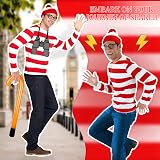 Glirop Wally Costume Outfit Set Adult M Red White Stripe T-Shirt Beanie Glasses view 6