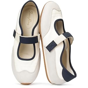 FancyRing Women's Fashion Mary Jane Ballet Sneakers Adjustable Elastic Strap Comfortable Walking Shoes Casual Retro Lightweig