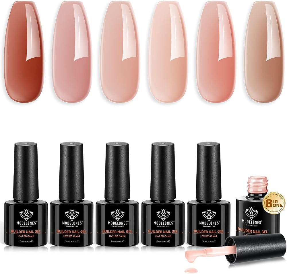 Modelones Builder Gel 6 Colors 8-in-One Pink Red Nude Gel for Nails