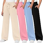 LessonZoo 4 Pack Girls' Sweatpants Straight Leg Drawstring Kids Joggers Open Bottom Baggy Lounge Teen Pants with Pockets