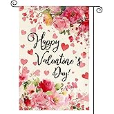 AVOIN colorlife Happy Valentines Day Garden Flag 12x18 Inch Double Sided Outside, Love Hearts Rose Floral Anniversary Yard Outdoor Flag