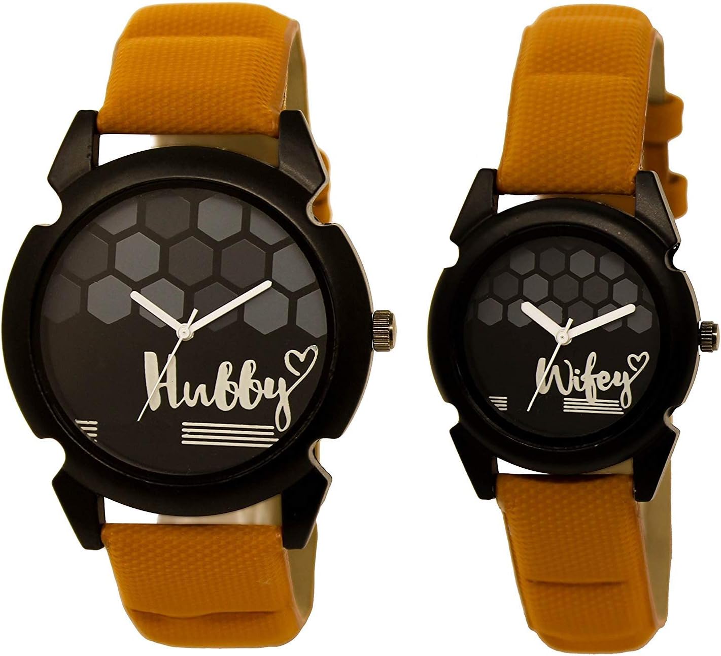 Analogue Round Black Dial Hubby-Wifey Men & Women Couple Watch - Popular Couple Bown Belt