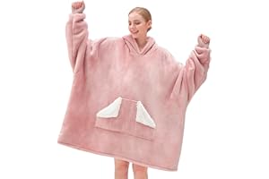Touchat Wearable Blanket Hoodie, Oversized Sherpa Blanket Sweatshirt with Hood Pocket and Sleeves, Super Soft Warm Plush Hooded Blanket for Adult Women Men, One Size Fits All (Pink)