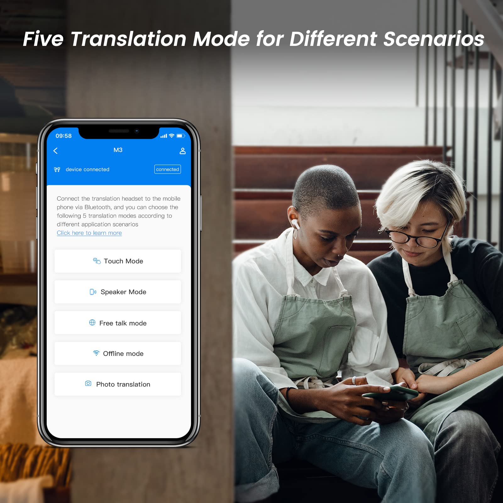 Wooask M3 Offline Translator Earbuds for Voice Language Translation Innovative Sliding Design in 74 Languages and 70 Accents Quick Response with 97% High Accuracy Perfect for Travel