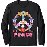 Peace Sign Flowers 60s and 70s Hippies Peace Flower Power Long Sleeve T-Shirt