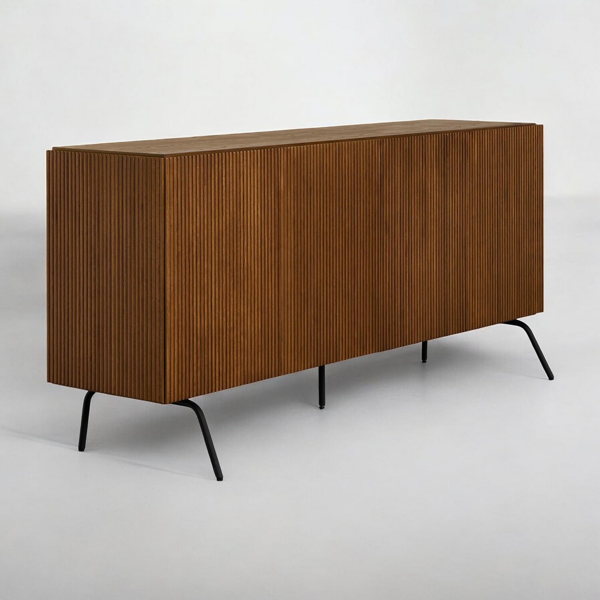 Photo 1 of NTC Veil Modern Sideboard with 4 Doors, Buffet Cabinet with Vertical Groove Design and Metal Legs, Storage Cabinet for Living Room, and Hallway, Effortless Assembly - Rustic Oak