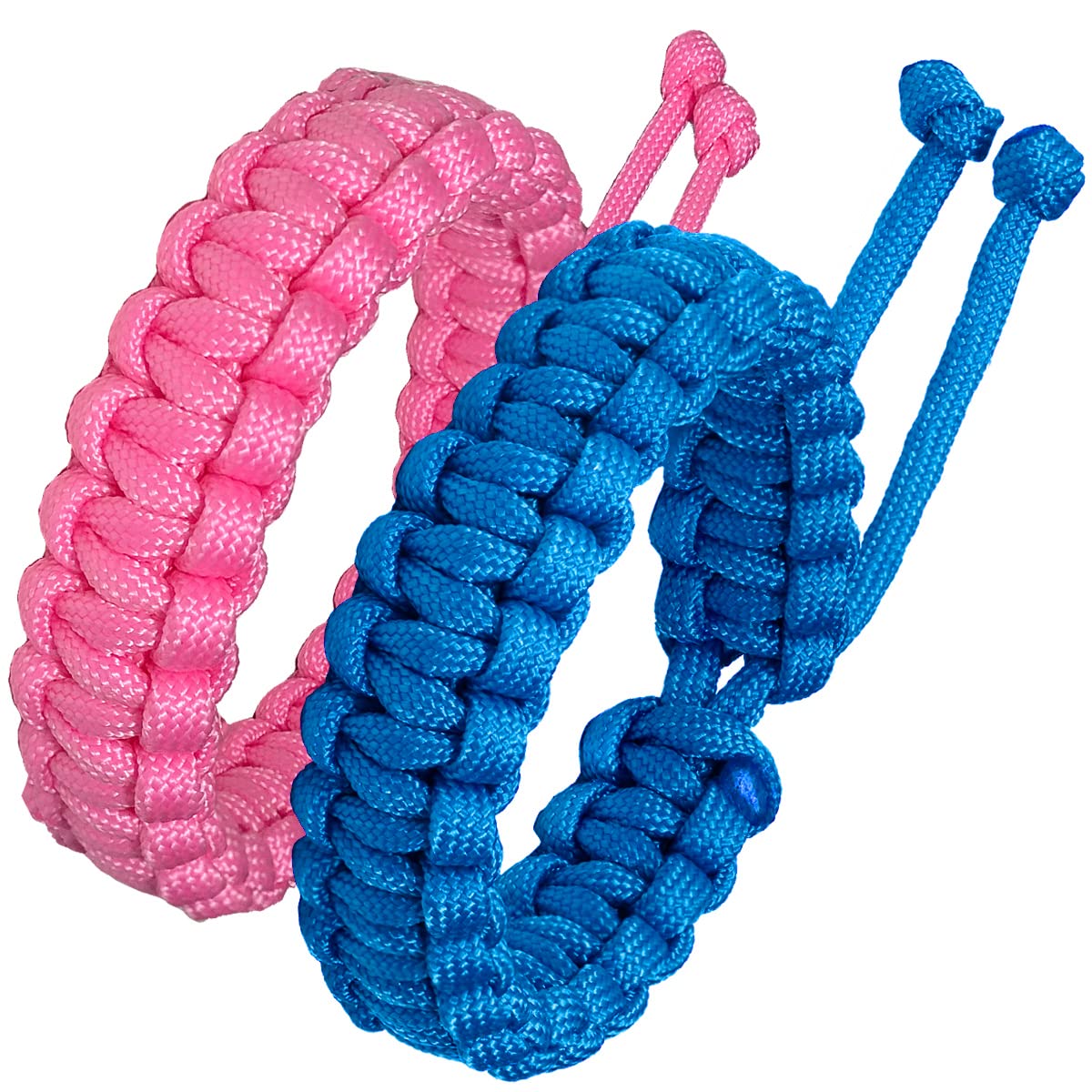 Jewboo Paracord Survival Bracelets Braided Paracord Handmade Rope for Couples Men Women Adjustable Size (Pink & Blue)
