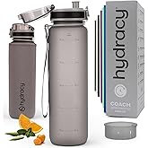 Hydracy Water Bottle with Time Marker -Large BPA Free Water Bottle & No Sweat Sleeve -Leak Proof Gym Bottle with Fruit Infuser Strainer & Times to Drink -Ideal for Fitness Sports & Outdoors