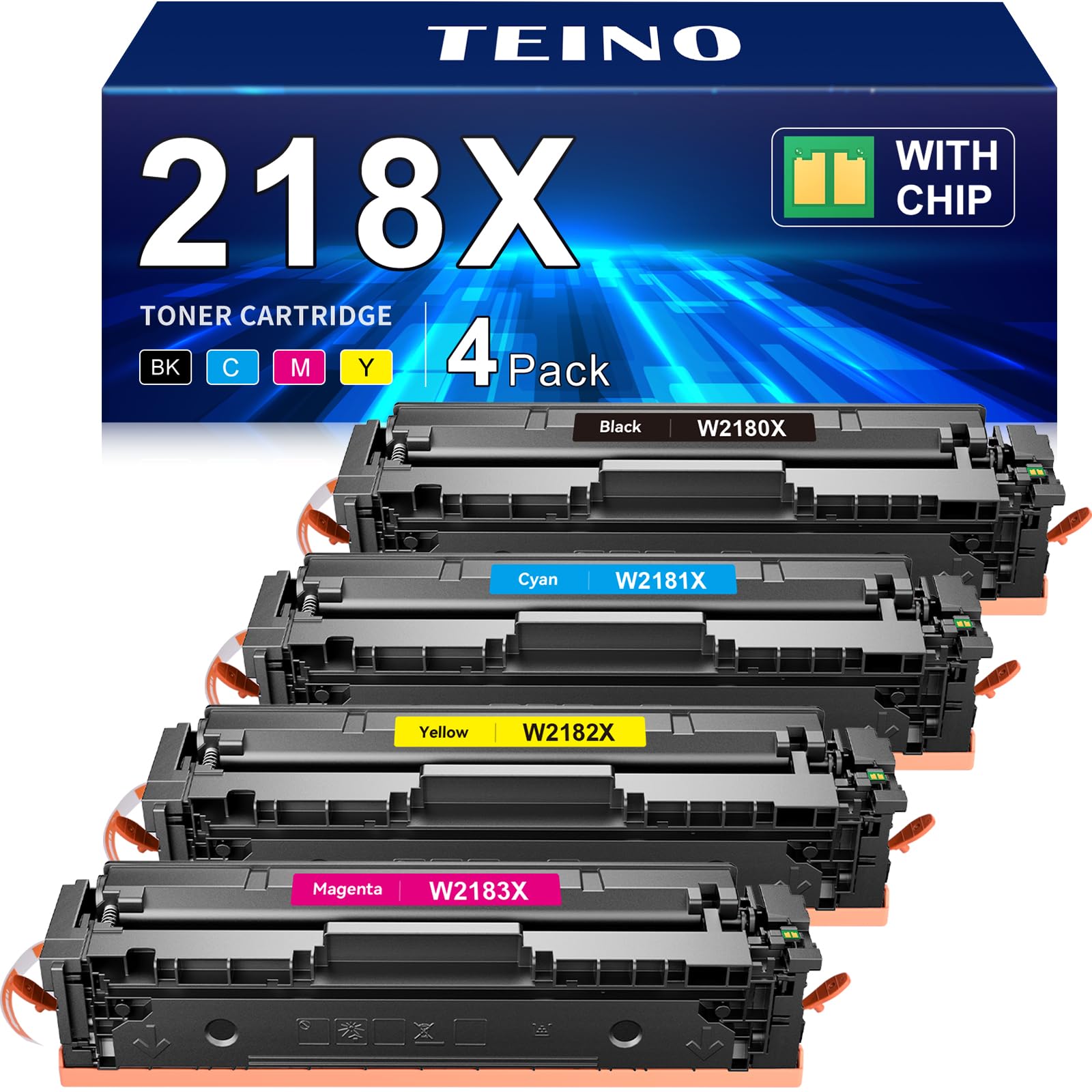 Photo 1 of 218X Toner Cartridges 4 Pack (with Chip) Compatible Replacement for HP 218X 218A for HP Color LaserJet Pro MFP 3301fdw 3301cdw 3301sdw Pro 3201dw Printer High Yield Ink W2180X W2180A (B/C/Y/M)