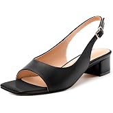 MISEZOXI Womens Low Heel Slingbacks, Square Peep Teo Block Heel Sandals for Women, Comfort Heeled Casual Shoes