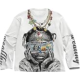 VIPWOLF Men's Number Graphic Long Sleeve Jersey Shirts Oversized Y2K Round Neck 2 in 1 T-Shirts Streetwear Top