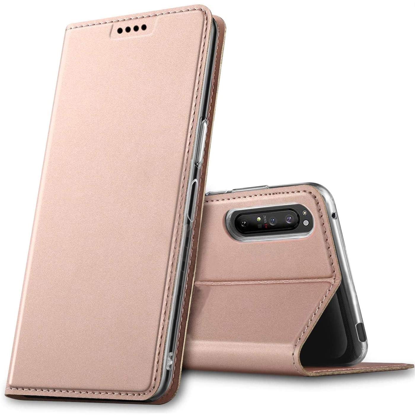 Verco Case compatible with Sony Xperia 1 II, Flip Wallet Cover with Magnetic Closure for Sony 1 II Phone Case - rose gold