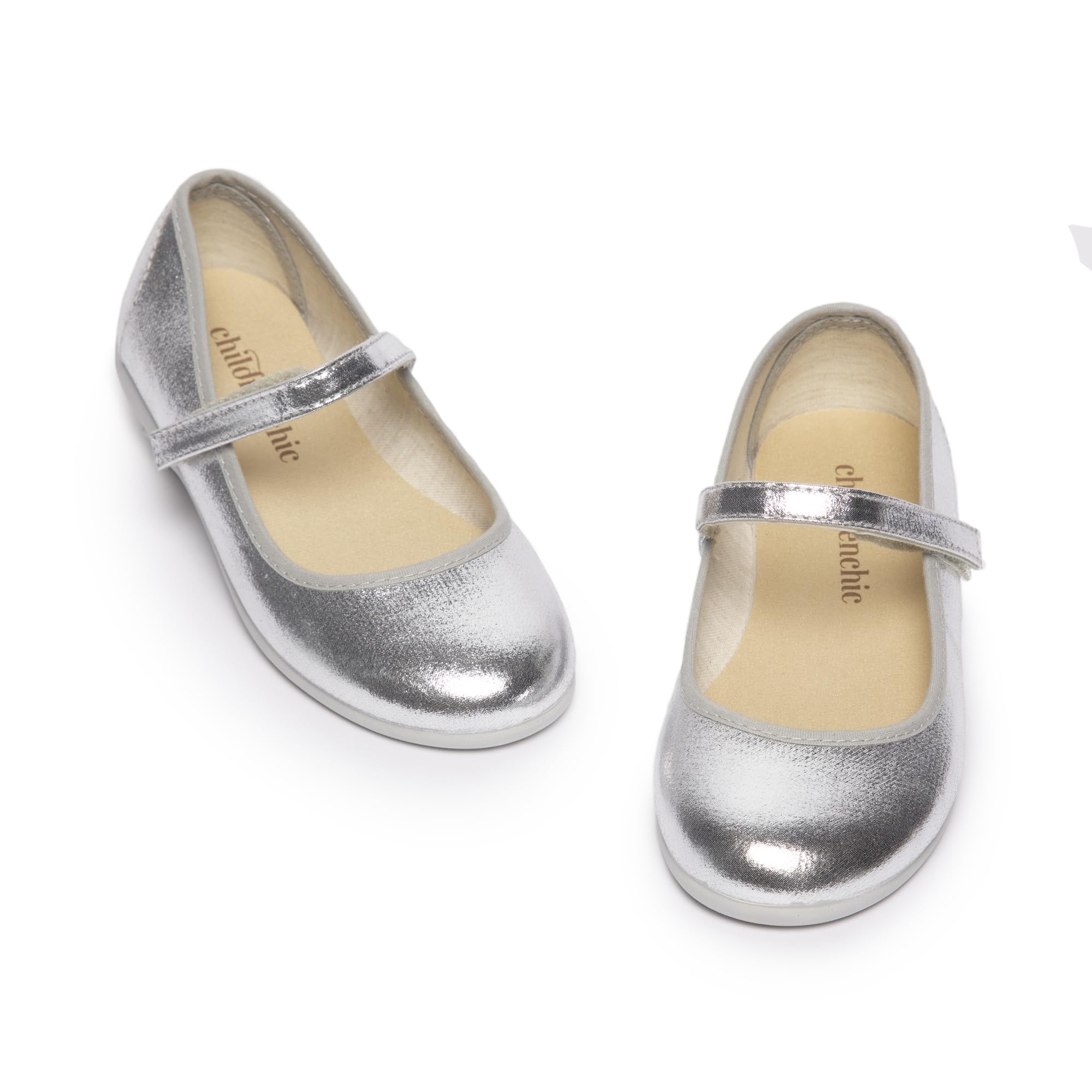Photo 1 of Childrenchic Mary Jane Shoes for Girls – Classic & Comfortable Canvas Dress Shoes for Toddlers & Kids – Perfect Flats for School, Play, and Special Occasions (Canvas, Silver Shimmer, 13 Little Kid)