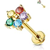 Jewseen G23 Titanium Cartilage Earring Studs 16G Forward Helix Earrings Opal Flat Back Nose Stud CZ Opal Lip Piercing Threadless Push in Medusa Piercing Jewelry