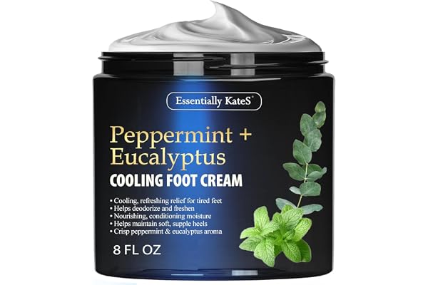 Essentially KateS Peppermint + Eucalyptus Cooling Foot Cream 8 Fl Oz Ã¢â‚¬â€œ Relieves Dry, Cracked, Tired Feet Ã¢â‚¬â€œ Deep Hydration with Ceramides Ã¢â‚¬â€œ Non-Greasy Formula