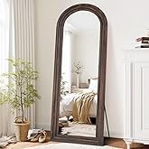 ABSWHLM 65"x22" Arched Floor Mirror, Solid Wood Full Length Mirror - Free Standing & Wall Mounted - Elegant Design for Bedroom, Dressing Room, Hallway, Brown