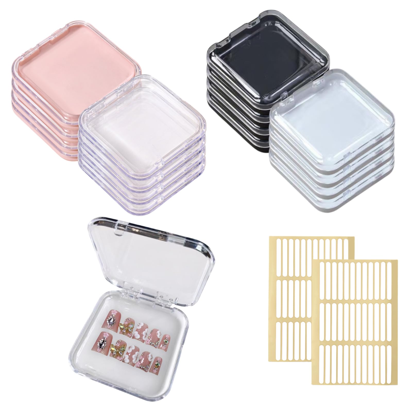 Photo 1 of ?16 Pcs Press on Packaging Box Nail Case for Press Ons with 72 Pcs Adhesive Double Sided Tape, Fake Nail Holder Storage & Display Organizer Salon Supplies
