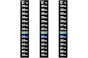 SunGrow Betta Fish Tank Thermometer Stick On, Aquarium Temperature Sticker Strip, 5.2 x 0.7 Inches, Green & Blue Temperature Indicator, Amphibian and Reptile Thermometer Sticker, Black, 3 Pcs