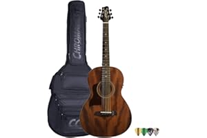 Sawtooth Mahogany Series Left-Handed Solid Mahogany Top Acoustic-Electric Parlor Guitar with Padded Gig Bag and Pick Sampler