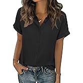 Zeagoo Short Sleeve Summer Tops for Women Casual Button Down Shirts Solid/Striped Business Work Blouses