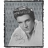 LOGOVISION Elvis Presley Blanket, 50"x60" Moves Woven Tapestry Cotton Blend Fringed Throw