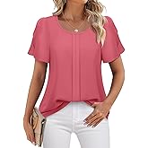 Triratna Chiffon Blouses for Women Business Casual Petal Short Sleeve Office Work Tops Dress Tunic Shirts