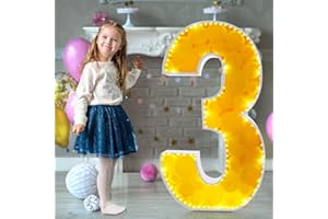 DONSAJI 4FT Marquee Light Up Numbers, Giant Mosaic Numbers for Balloons, Number 3 Balloon Frame, Large Marquee Numbers for Birthday Anniversary Party Backdrop Decorations, Pre-Cut Foam Board DIY Kit.