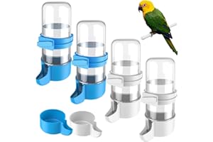 Pawfly 4 Pcs Bird Water Dispenser, Cage Accessories for Parrot & Hamster, Bird Feeder for Cage, White & Blue Waterer for Small Parakeet Cockatiel Budgie Lovebirds
