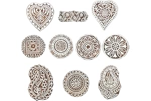 Mandala and Paisely Wooden Printing Stamps - Handcarved Indian Textile Print Blocks - Set of 10 - Henna Fabric Paper Clay Pottery Block Printing Stamp Hashcart®