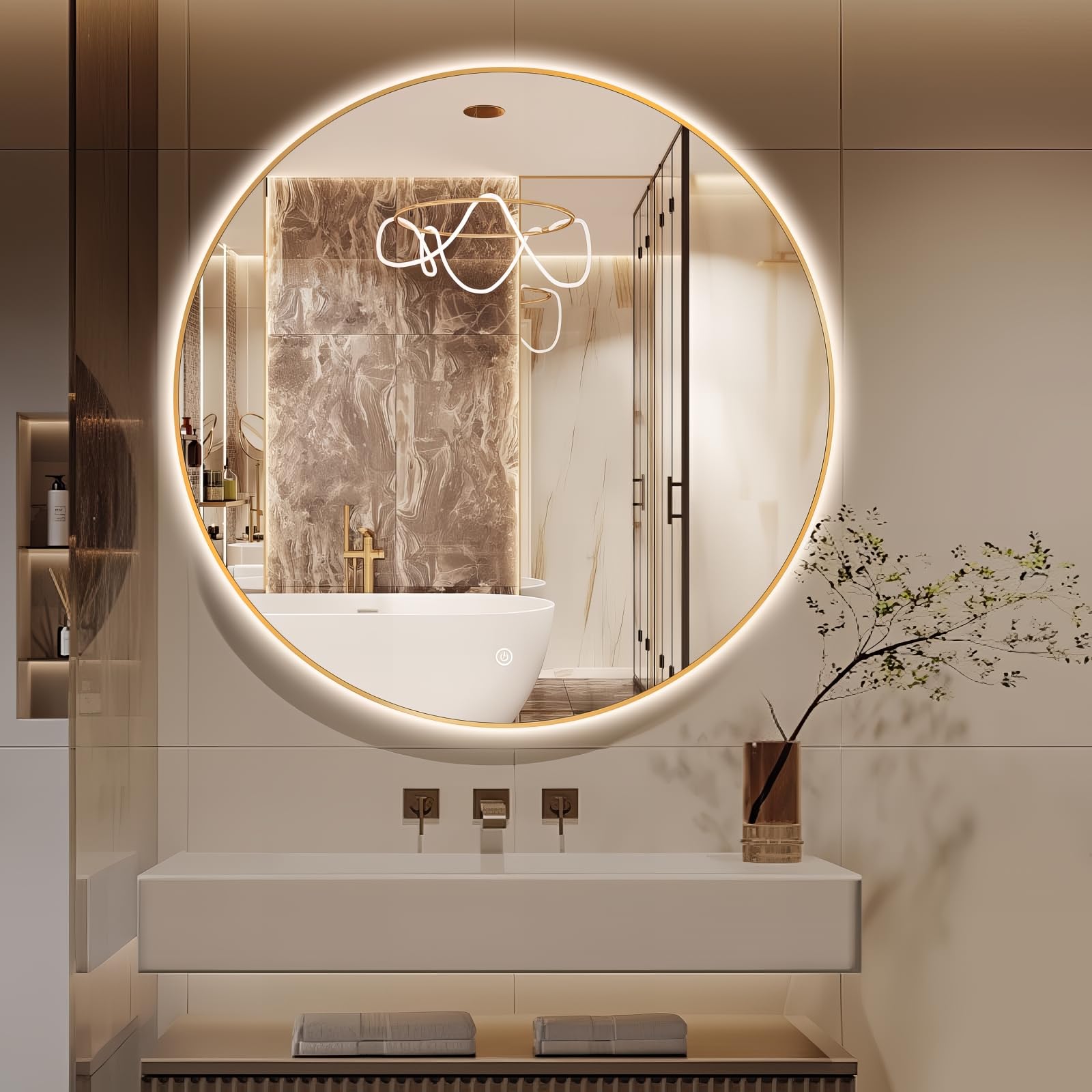 Niccy 44" LED Backlit Round Mirror for