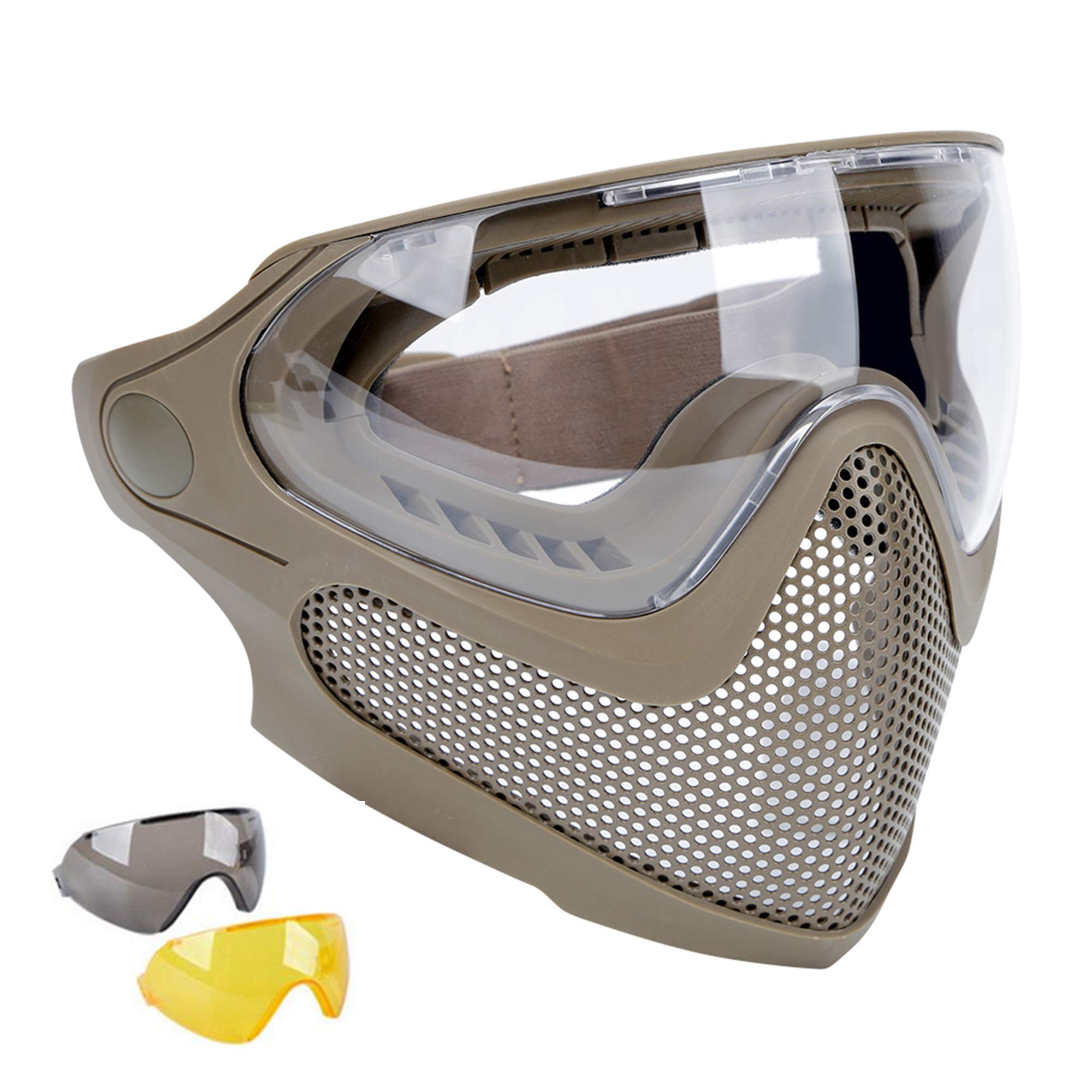 Tactical Paintball Airsoft Mask CS Wargame BB Guns Full Face Protection Steel Mesh Mask with Goggles for Fast Helmet