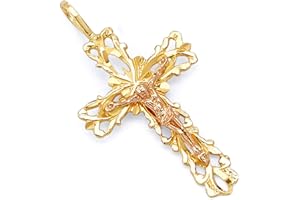 GoldenMine Fine Jewelry Collection 14k Two Tone Gold Religious Crucifix Pendant