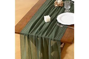 Socomi Green Cheesecloth Table Runner Olive Fall Thanksgiving Gauze 120 Inch Rustic Boho Cheese Cloth Runner for Wedding Party Baby Bridal Shower Centerpiece Decoration Holiday Home Decorations