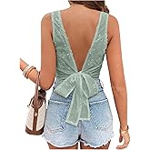 SweatyRocks Women's Tie Back Crop Tank Top Crew Neck Sleeveless Tops