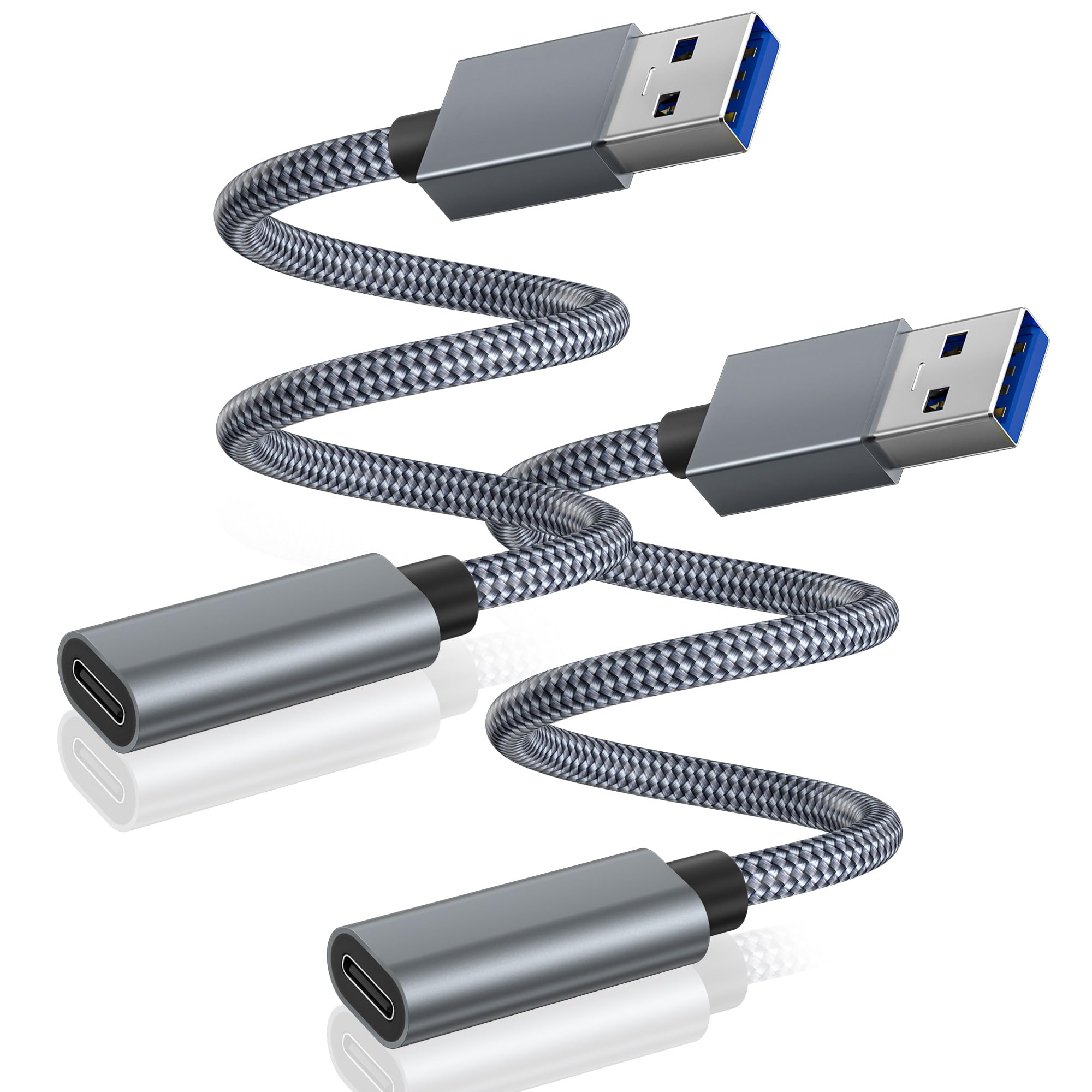 Basesailor USB 3.0 to USBC Adapter 0.75FT 2Pack,Type C Female to USB A Male Cable for New iPhone 17 17e 16 15 14 Pro Max Air Car Charger,5Gbps 3.1 Type C Converter for iPad,Samsung Galaxy S26 S25 S24