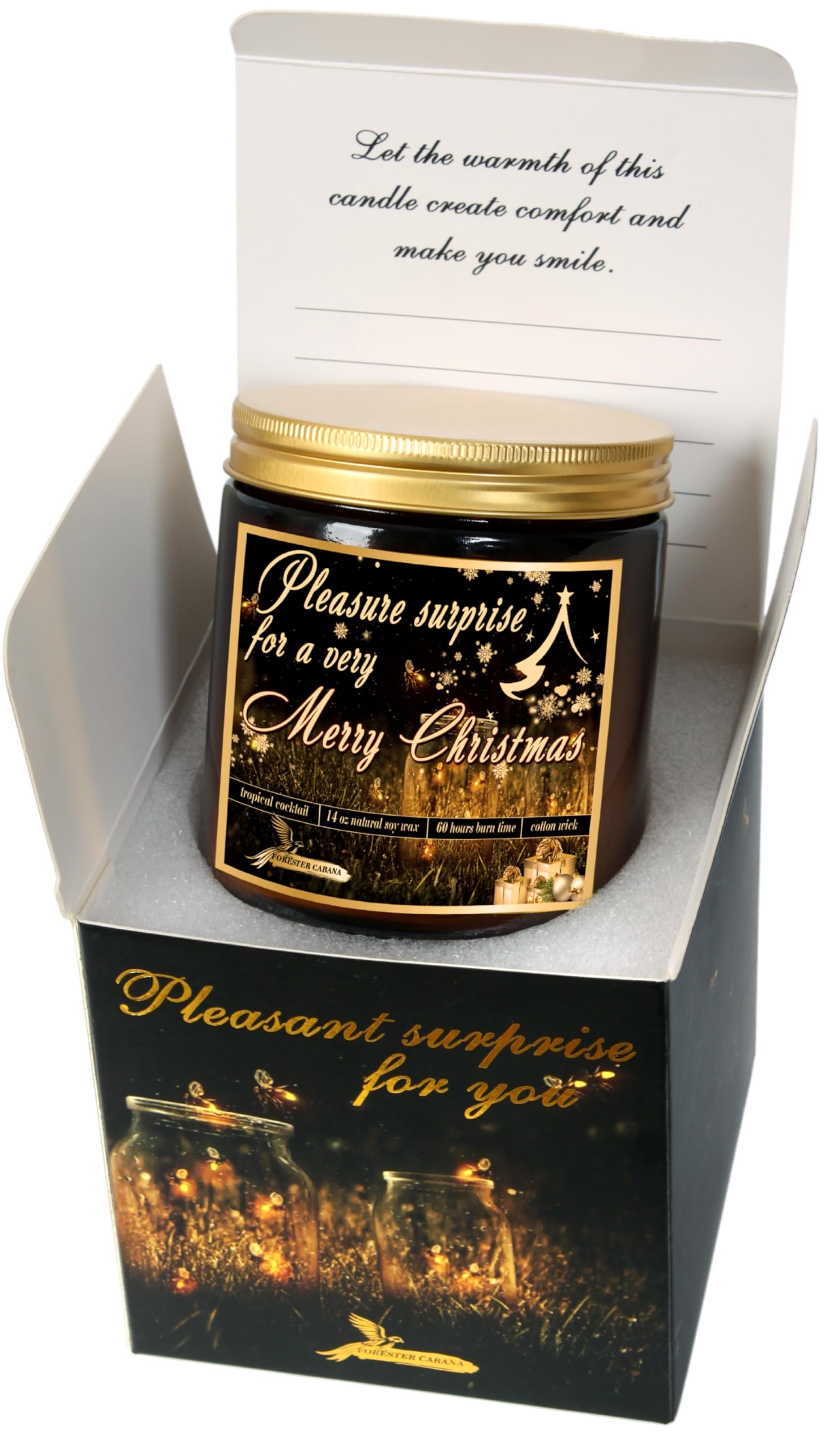 Merry Christmas. Large Gift Candles "Fireflies in a jar". This Gift is Universal and has a Box-Card on which You can Write a Wish. Weight of the set 720 Grams, Natural wax, Aroma Tropical Cocktail.
