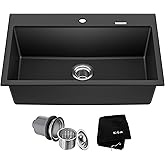 KRAUS Quarza 31-inch Drop-In/Undermount Single Bowl Granite Kitchen Sink in Black Onyx, KGD-412B