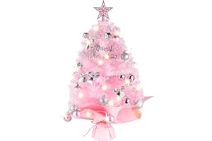 Tabletop Christmas Tree with Lights, Migaven 24inch/2ft Mini Pink Christmas Tree with Star Led String Light for Home Desktop Xmas Tabletop Decoration Pink