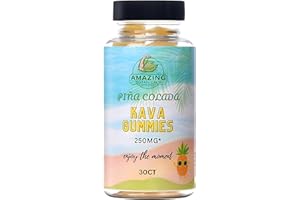 Amazing Botanicals Tropical Pina Colada Kava Gummies - 250mg per Gummy - Vegan, Gluten-Free - 30 Gummies