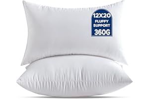 QSWRD 12 x 20 Throw Pillow Inserts Pack of 2 Small White Decorative Lumbar Pillows for Couch Bed Sofa Rectangle Cushion Sham Stuffer Indoor