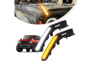 CFDSDE Hood Lights for 2024 Ford Bronco Accessories 2025 2021-2023 Black LED Fog Lights with Amber Turn Signal DRL 2/4 Door (Trail Sights Light)